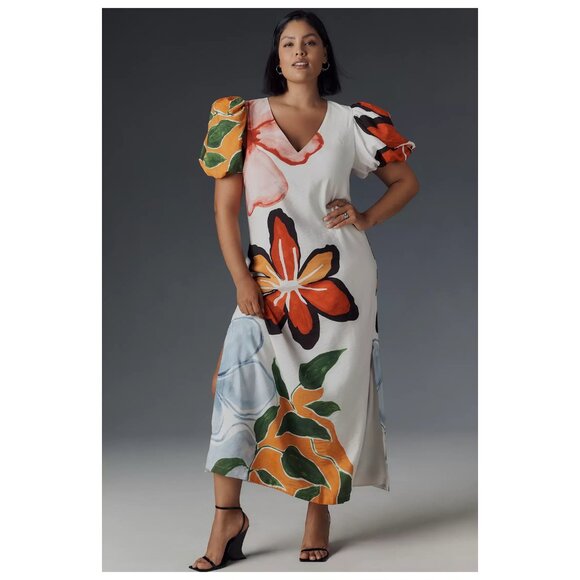 ANTHROPOLOGIE | Floral Puff-Sleeve A-Line Maxi Dress | NWT - Picture 4 of 16